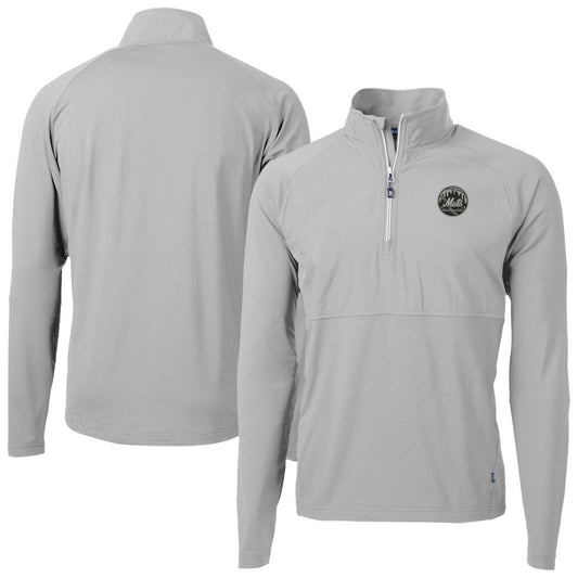 New York Mets Cutter & Buck Adapt Eco Hybrid Raglan DryTec Quarter-Zip Jacket - Gray