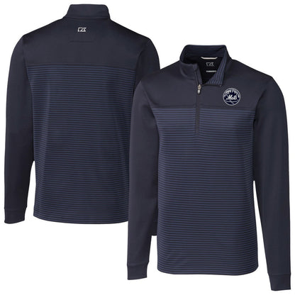 New York Mets Cutter & Buck Traverse Eco Stripe Tri-Blend DryTec Quarter-Zip Jacket - Navy