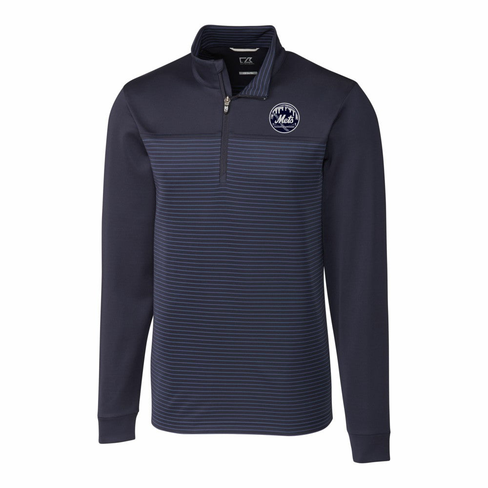 New York Mets Cutter & Buck Traverse Eco Stripe Tri-Blend DryTec Quarter-Zip Jacket - Navy