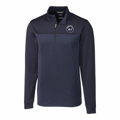 New York Mets Cutter & Buck Traverse Eco Stripe Tri-Blend DryTec Quarter-Zip Jacket - Navy