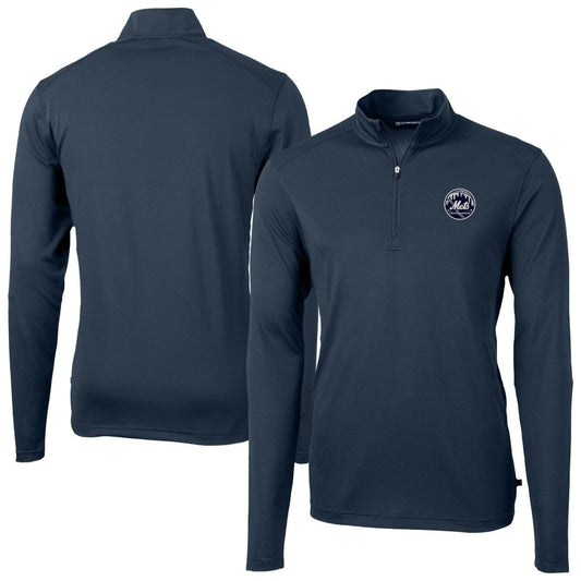 New York Mets Cutter & Buck Virtue Eco Pique Quarter-Zip Jacket - Navy