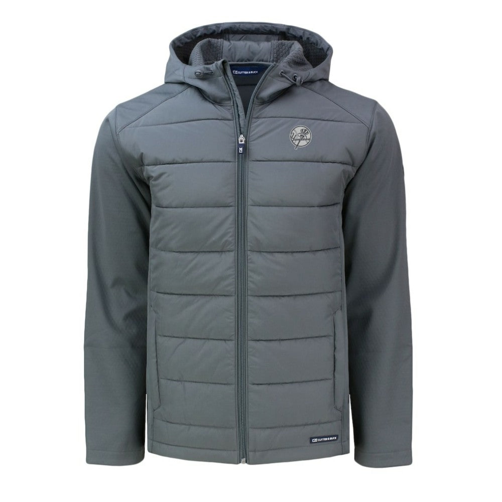 New York Yankees Cutter & Buck Big & Tall Evoke Hybrid Eco Softshell Recycled Full-Zip Hooded PrimaLoft Jacket - Gray