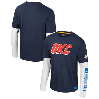 Oklahoma City Thunder Stadium Essentials Unisex Spectator 2fer Long Sleeve T-Shirt - Navy for sale