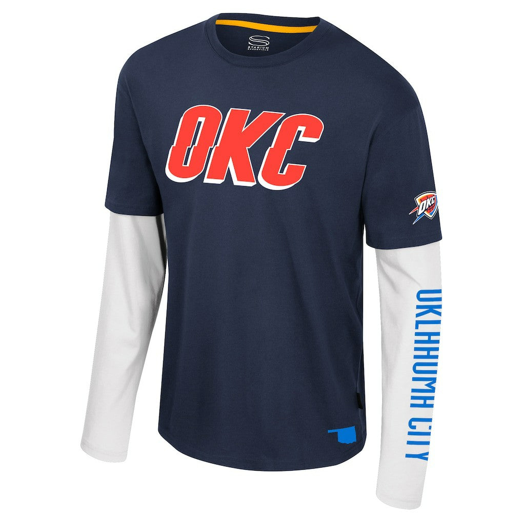 Oklahoma City Thunder Stadium Essentials Unisex Spectator 2fer Long Sleeve T-Shirt - Navy for sale