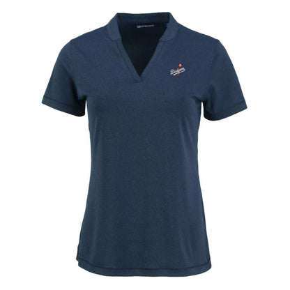 Los Angeles Dodgers Cutter & Buck Women's Forge Stretch Blade DryTec V-Neck Polo - Heather Navy
