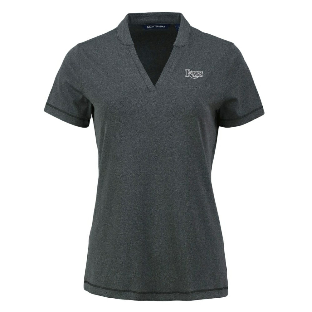 Tampa Bay Rays Cutter & Buck Women's Forge Stretch Blade DryTec V-Neck Polo - Heather Black