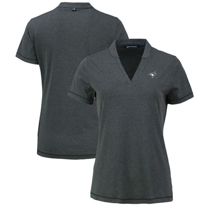 Toronto Blue Jays Cutter & Buck Women's Forge Stretch Blade DryTec V-Neck Polo - Heather Black