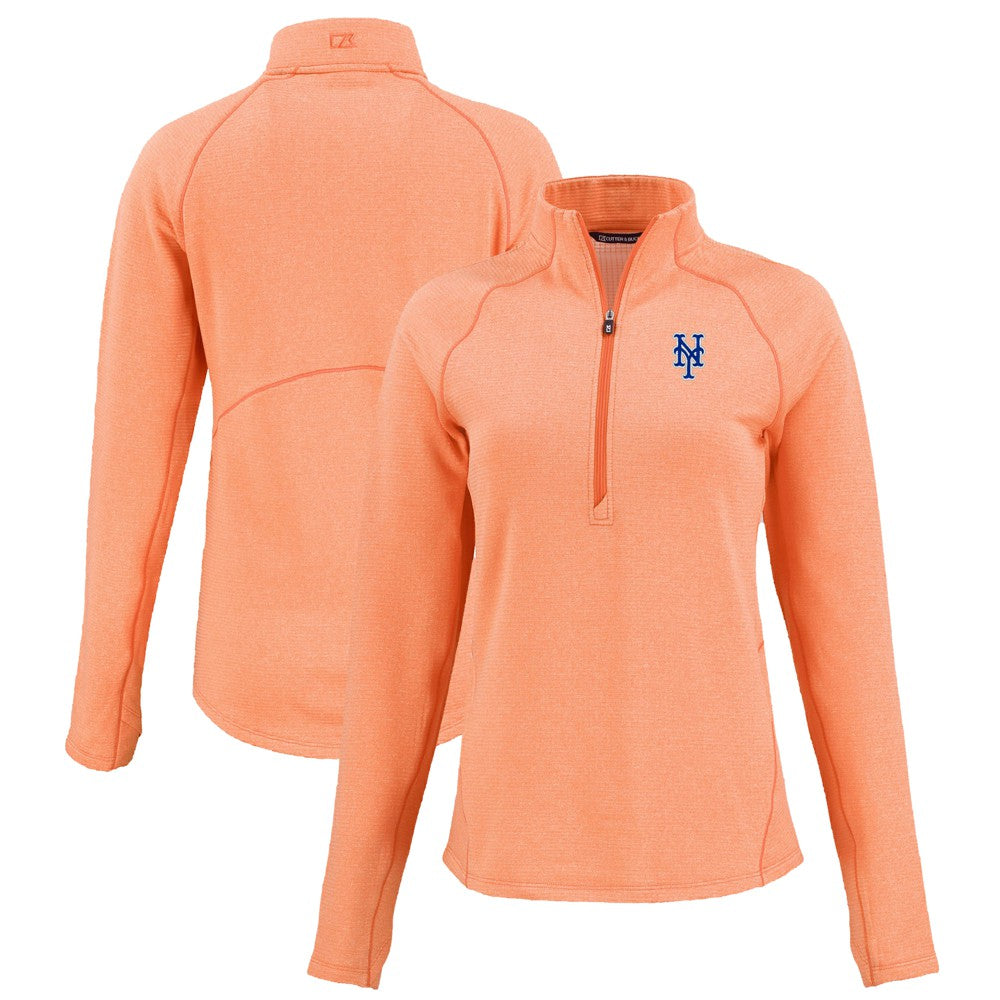 New York Mets Cutter & Buck Women's Peshastin Eco Fleece Recycled Raglan Half-Zip Top - Heather Orange
