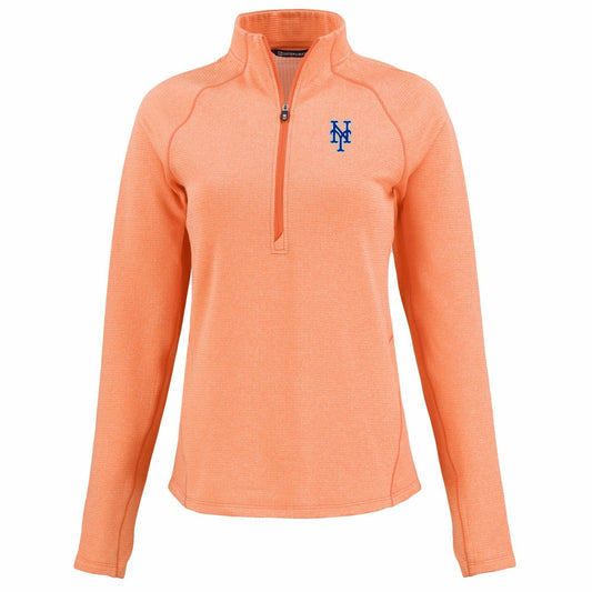 New York Mets Cutter & Buck Women's Peshastin Eco Fleece Recycled Raglan Half-Zip Top - Heather Orange