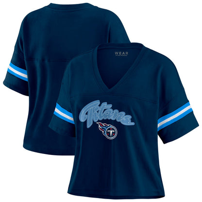 Tennessee Titans WEAR by Erin Andrews Women's Plus Size Color Block Boxy T-Shirt - Navy/White online