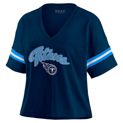 Tennessee Titans WEAR by Erin Andrews Women's Plus Size Color Block Boxy T-Shirt - Navy/White online