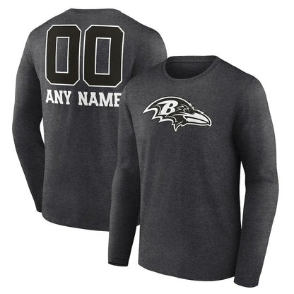 Baltimore Ravens Personalized Name & Number Monochrome Long Sleeve T-Shirt - Charcoal for sale
