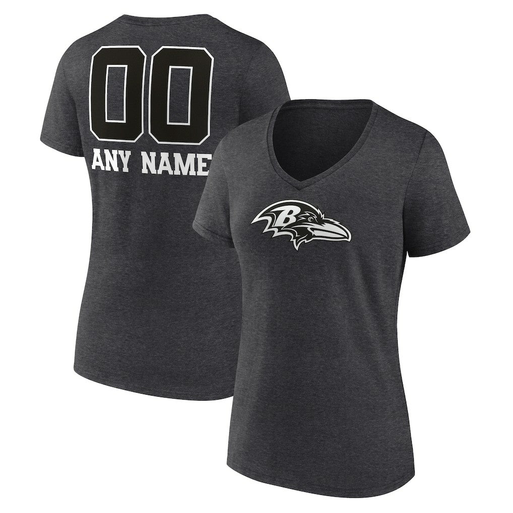 Baltimore Ravens Women's Personalized Name & Number Monochrome V-Neck Long Sleeve T-Shirt - Charcoal online