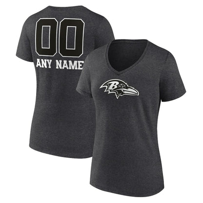 Baltimore Ravens Women's Personalized Name & Number Monochrome V-Neck Long Sleeve T-Shirt - Charcoal online