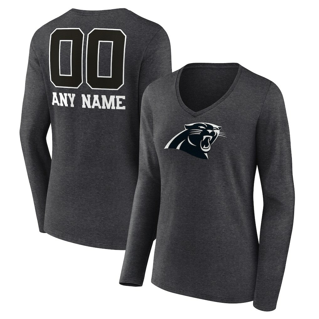 Carolina Panthers Women's Personalized Name & Number Monochrome V-neck T-Shirt - Charcoal cheap