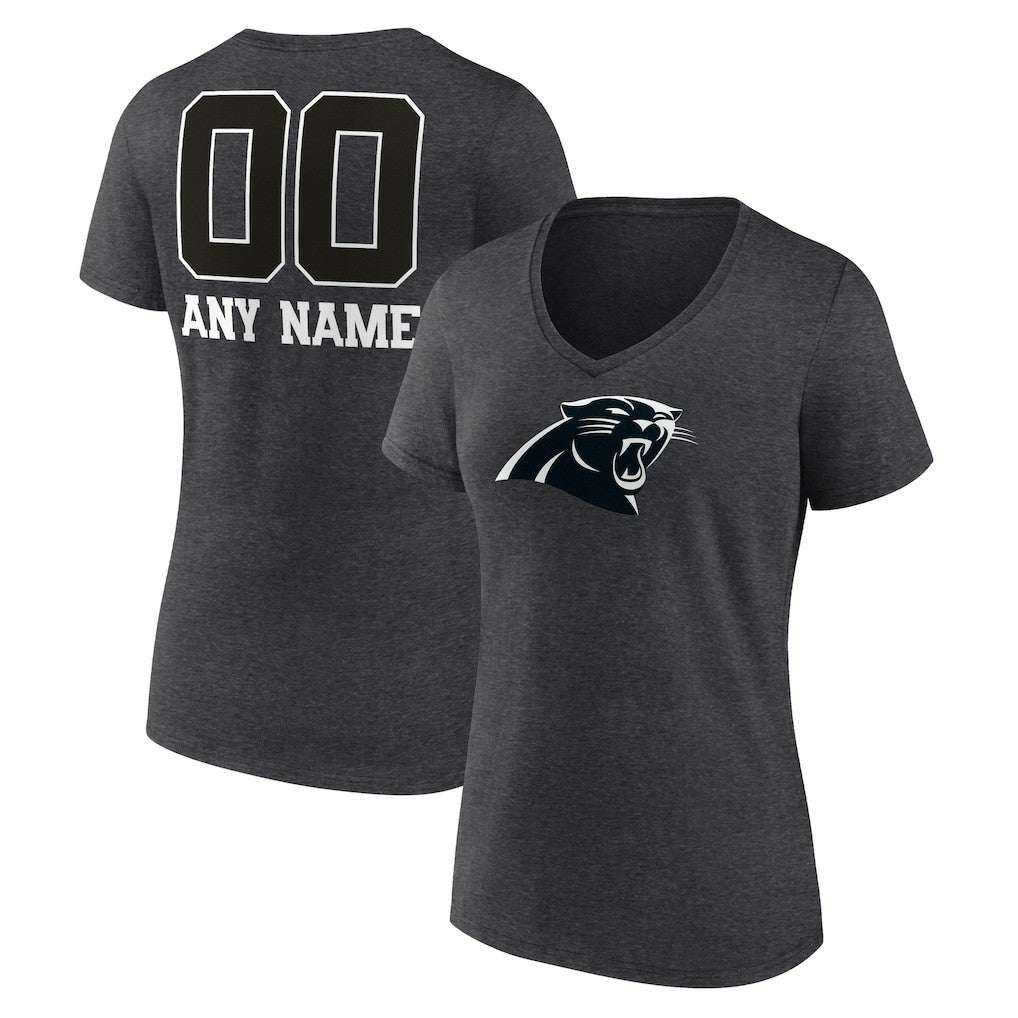 Carolina Panthers Women's Personalized Name & Number Monochrome V-Neck Long Sleeve T-Shirt - Charcoal for sale