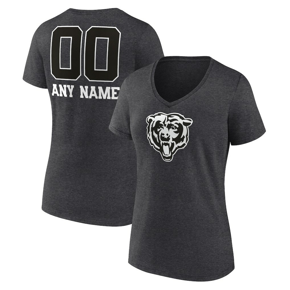Chicago Bears Women's Personalized Name & Number Monochrome V-Neck Long Sleeve T-Shirt - Charcoal discount