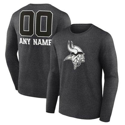 Minnesota Vikings Personalized Name & Number Monochrome Long Sleeve T-Shirt - Charcoal discount