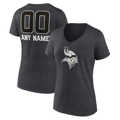 Minnesota Vikings Women's Personalized Name & Number Monochrome V-Neck Long Sleeve T-Shirt - Charcoal sale
