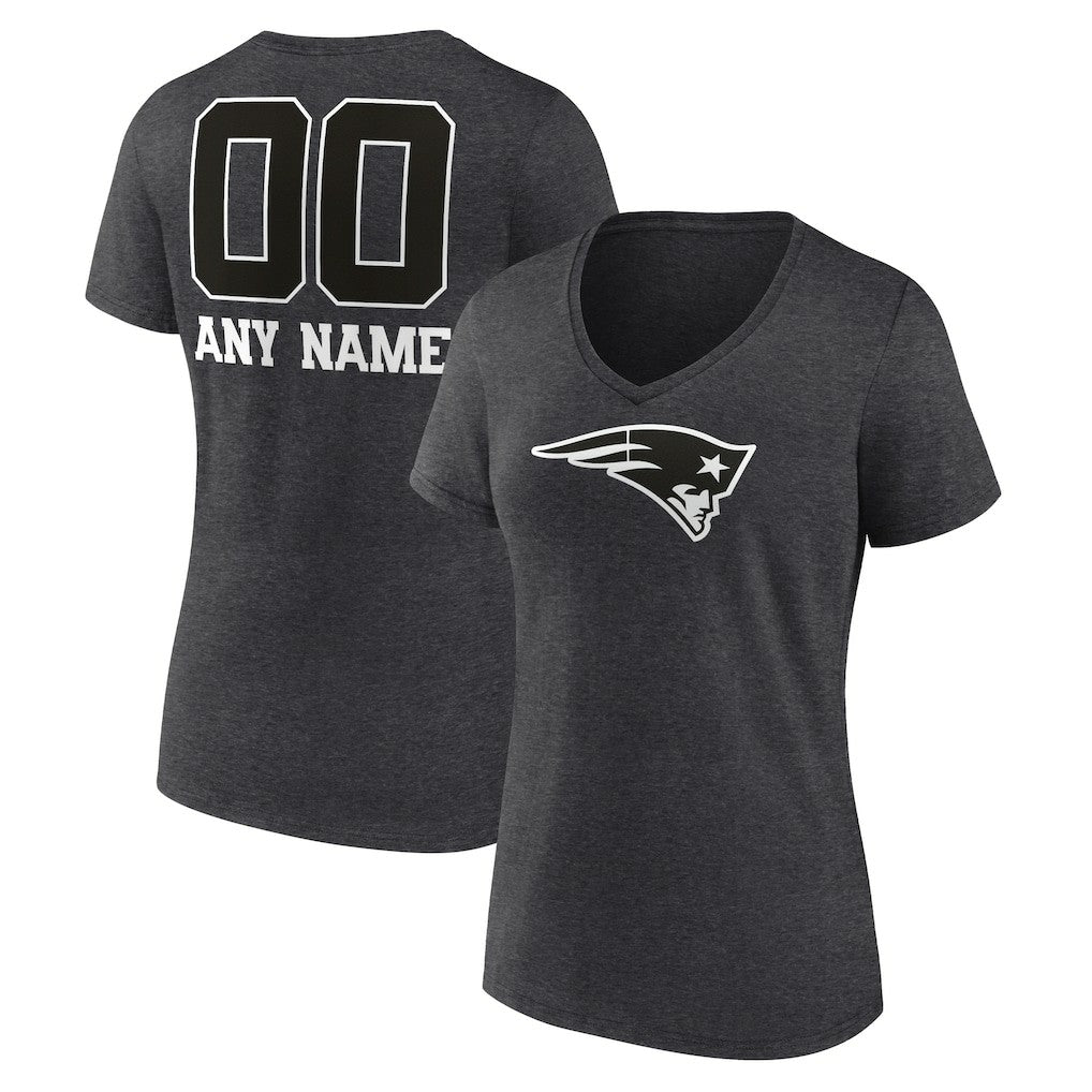 New England Patriots Women's Personalized Name & Number Monochrome V-Neck Long Sleeve T-Shirt - Charcoal on sale