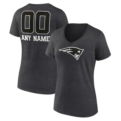 New England Patriots Women's Personalized Name & Number Monochrome V-Neck Long Sleeve T-Shirt - Charcoal on sale