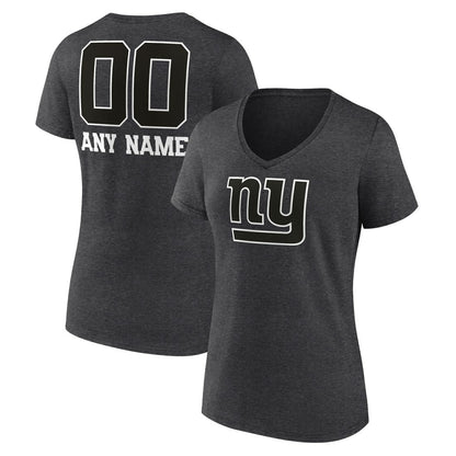New York Giants Women's Personalized Name & Number Monochrome V-Neck Long Sleeve T-Shirt - Charcoal for sale