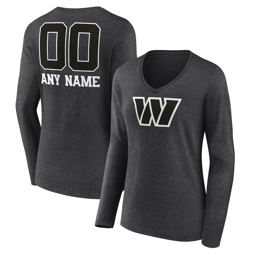 Washington Commanders Women's Personalized Name & Number Monochrome V-neck T-Shirt - Charcoal cheap