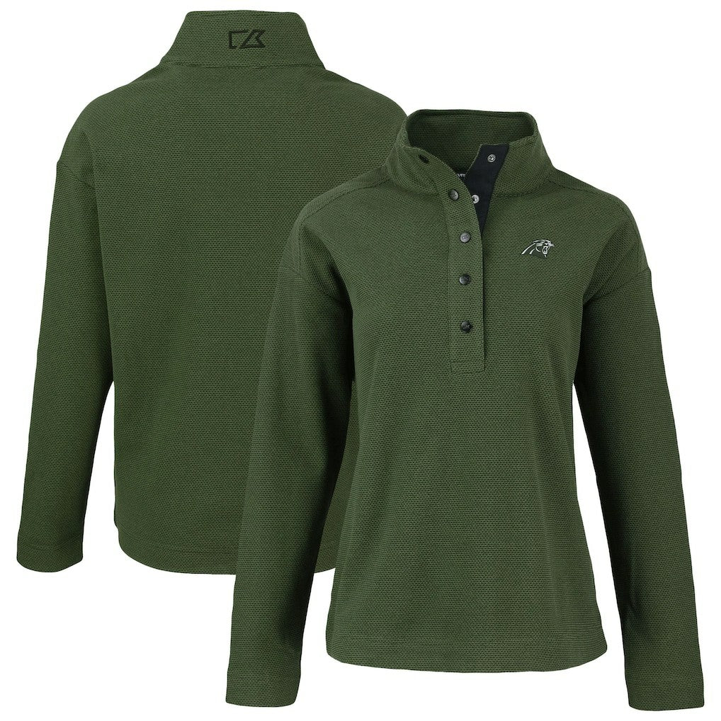 Carolina Panthers Cutter & Buck Women's Hunts Point Eco Half-Snap Sweatshirt - Green for sale