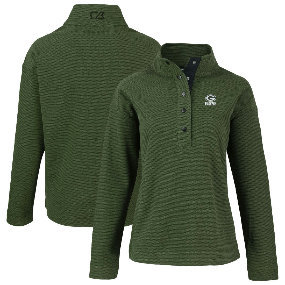 Green Bay Packers Cutter & Buck Women's Hunts Point Eco Half-Snap Sweatshirt - Green sale