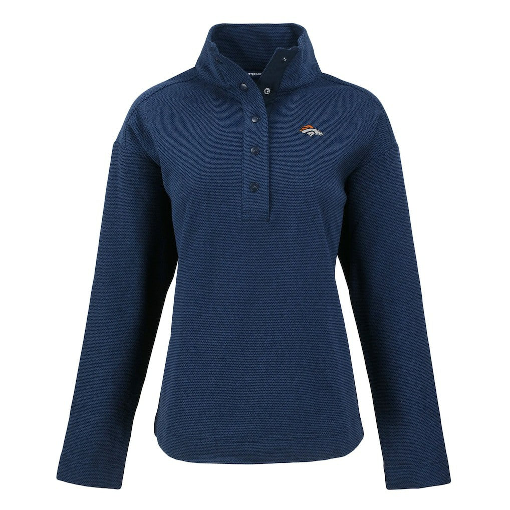 Denver Broncos Cutter & Buck Women's Hunts Point Eco Half-Snap Sweatshirt - Navy online