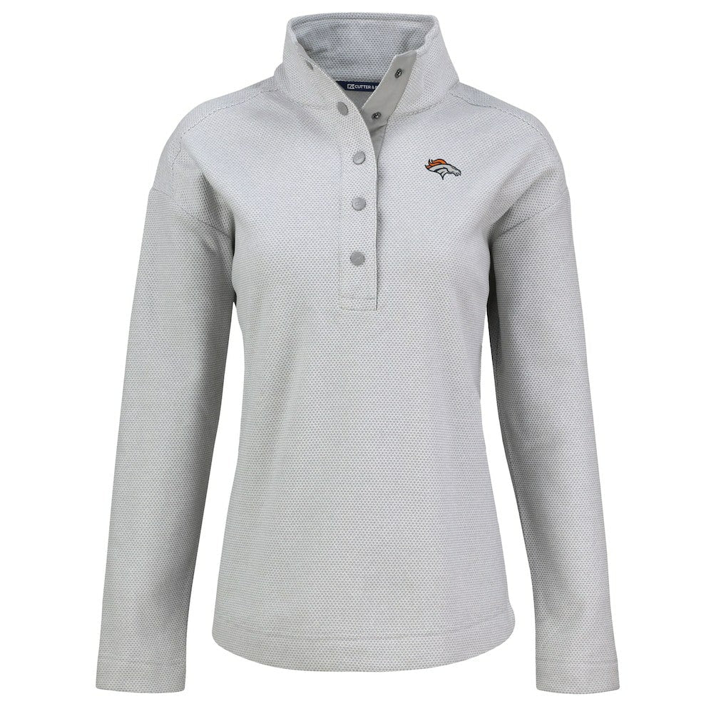 Denver Broncos Cutter & Buck Women's Hunts Point Eco Half-Snap Sweatshirt - Gray sale