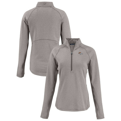 Denver Broncos Cutter & Buck Women's Peshastin Eco Fleece Recycled Tri-Blend Raglan Half-Zip Jacket - Heather Gray outlet