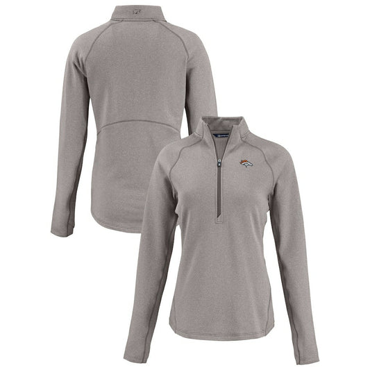 Denver Broncos Cutter & Buck Women's Peshastin Eco Fleece Recycled Tri-Blend Raglan Half-Zip Jacket - Heather Gray outlet