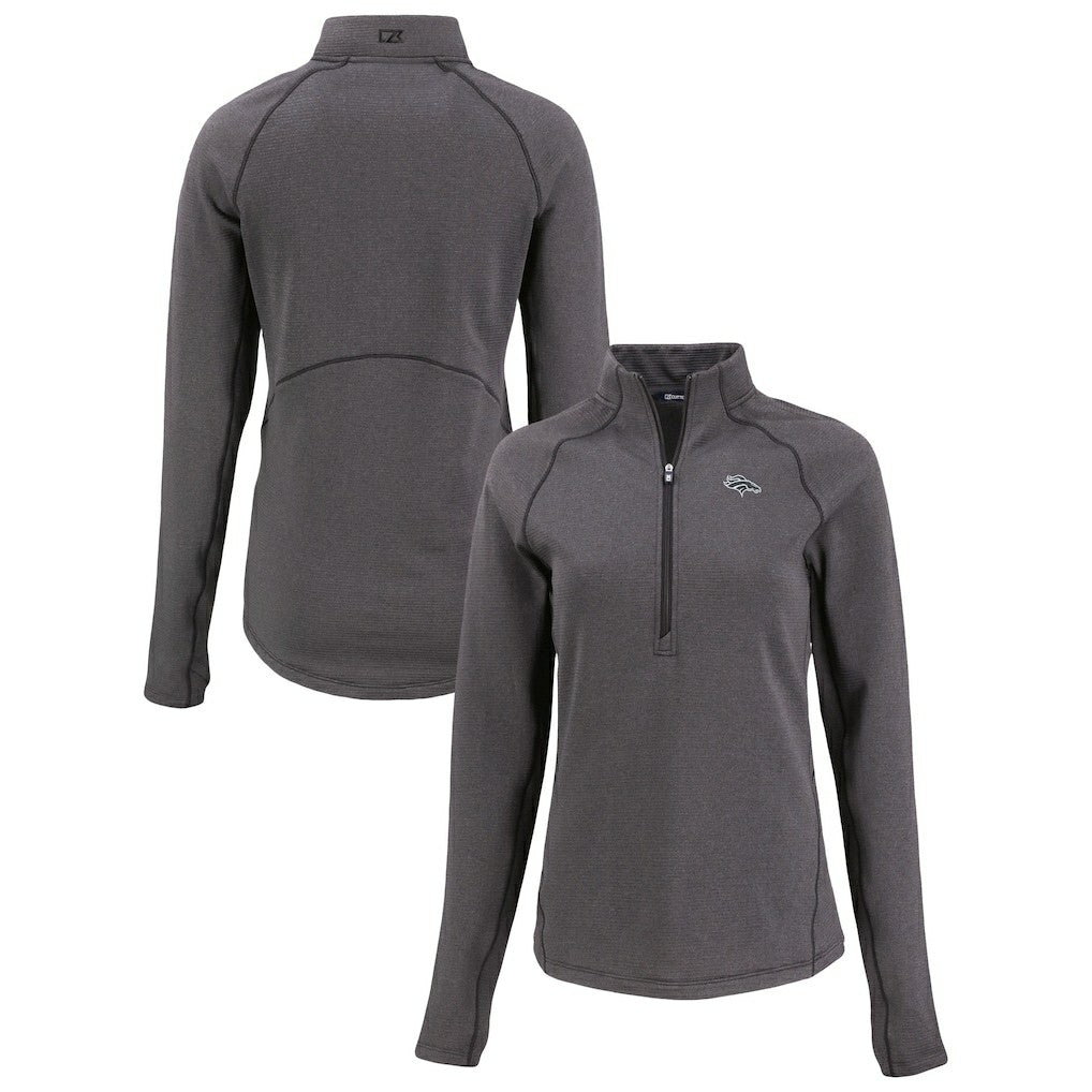 Denver Broncos Cutter & Buck Women's Peshastin Eco Fleece Recycled Tri-Blend Raglan Half-Zip Jacket - Heather Black online