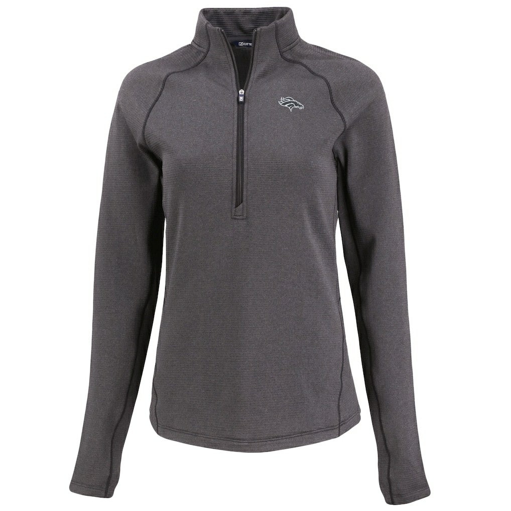 Denver Broncos Cutter & Buck Women's Peshastin Eco Fleece Recycled Tri-Blend Raglan Half-Zip Jacket - Heather Black online