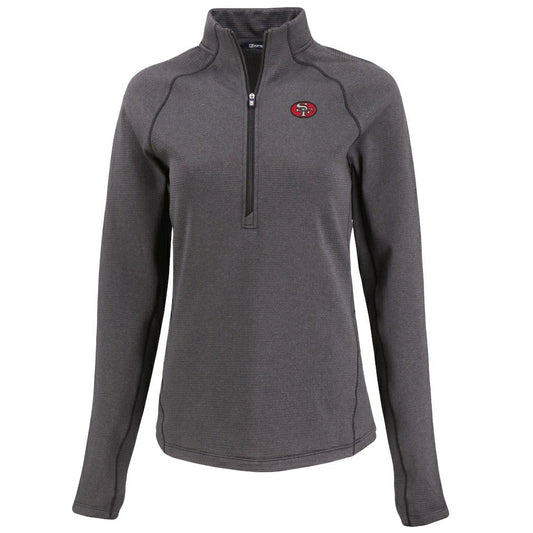 San Francisco 49ers Cutter & Buck Women's Peshastin Eco Fleece Recycled Tri-Blend Raglan Half-Zip Jacket - Heather Black for sale
