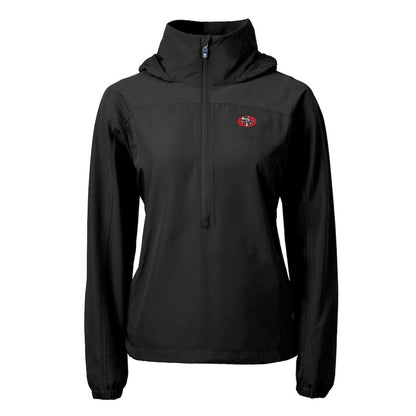 San Francisco 49ers Cutter & Buck Women's Charter Eco Recycled Half-Zip Hooded Anorak Jacket - Black online