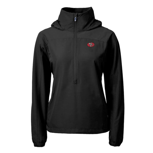San Francisco 49ers Cutter & Buck Women's Charter Eco Recycled Half-Zip Hooded Anorak Jacket - Black online