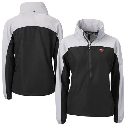 San Francisco 49ers Cutter & Buck Women's Charter Eco Recycled Half-Zip Hooded Anorak Jacket - Black outlet