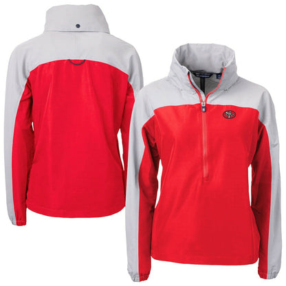 San Francisco 49ers Cutter & Buck Women's Charter Eco Recycled Half-Zip Hooded Anorak Jacket - Red online