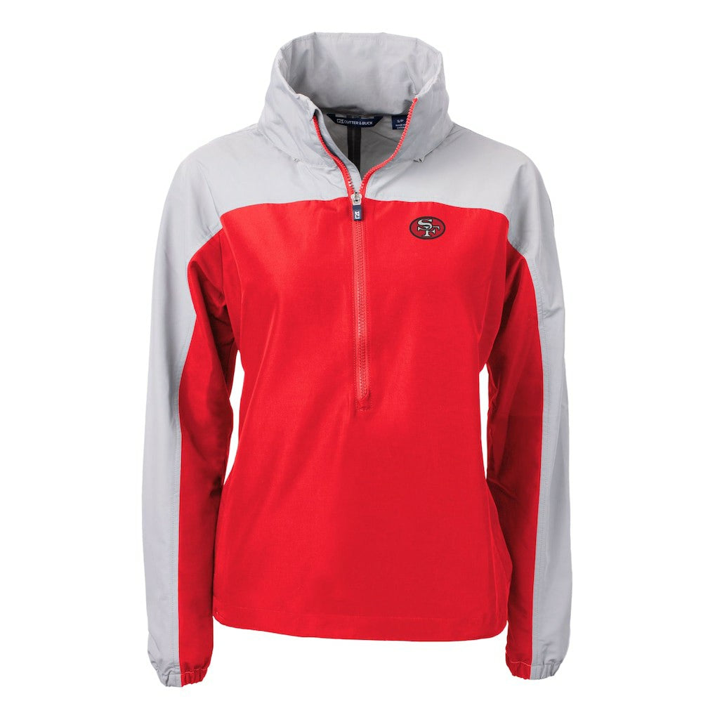 San Francisco 49ers Cutter & Buck Women's Charter Eco Recycled Half-Zip Hooded Anorak Jacket - Red online