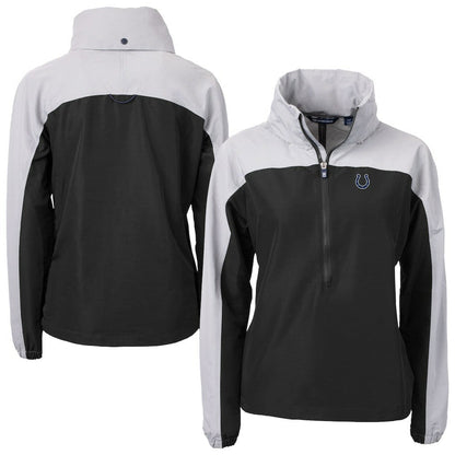 Indianapolis Colts Cutter & Buck Women's Charter Eco Recycled Half-Zip Hooded Anorak Jacket - Black on sale