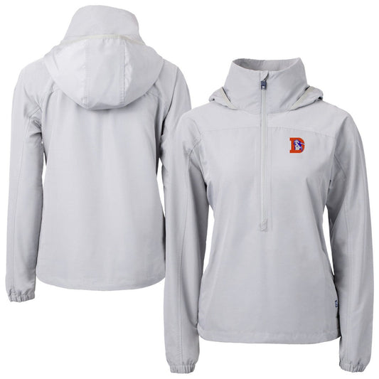 Denver Broncos Cutter & Buck Women's Charter Eco Recycled Half-Zip Hooded Anorak Jacket - Gray cheap