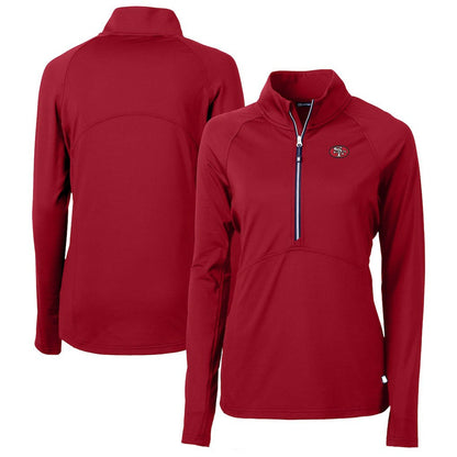 San Francisco 49ers Cutter & Buck Women's Adapt Eco Knit Stretch Recycled Raglan Half-Zip Top - Red outlet