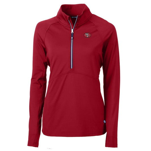 San Francisco 49ers Cutter & Buck Women's Adapt Eco Knit Stretch Recycled Raglan Half-Zip Top - Red outlet