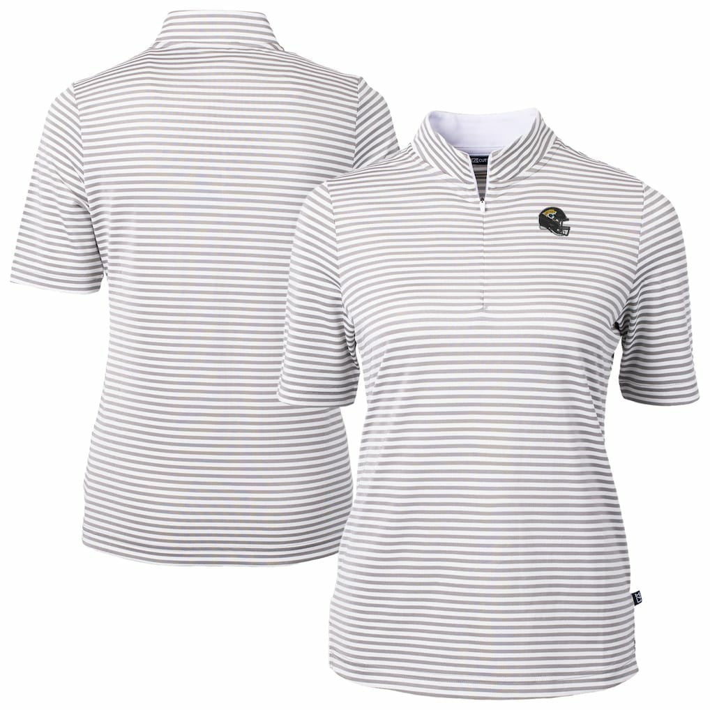 Jacksonville Jaguars Cutter & Buck Women's Virtue Eco Pique Stripe Recycled Quarter-Zip Top - Gray online