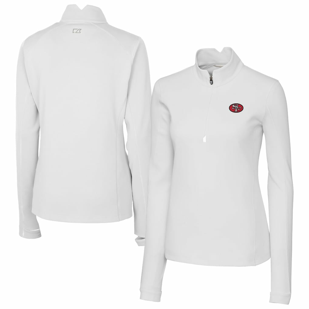 San Francisco 49ers Cutter & Buck Women's Traverse Stretch Quarter-Zip Pullover Top - White on sale