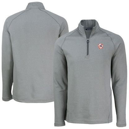 New York Yankees Cutter & Buck Peshastin Eco Fleece Recycled Raglan Quarter-Zip Top - Heather Gray