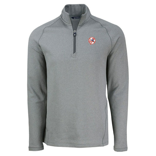 New York Yankees Cutter & Buck Peshastin Eco Fleece Recycled Raglan Quarter-Zip Top - Heather Gray