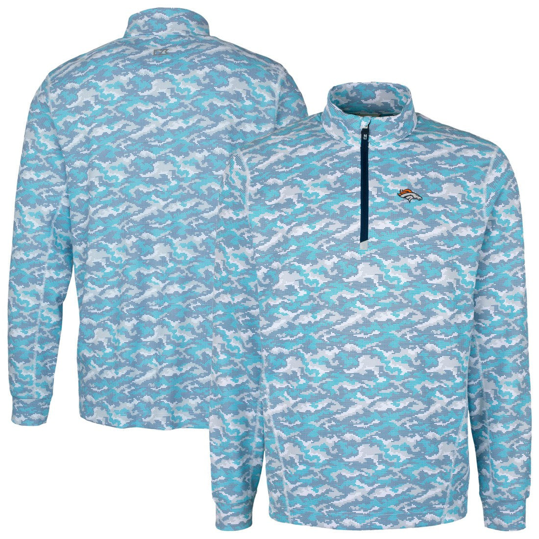 Denver Broncos Cutter & Buck Traverse Camo Print Stretch Quarter-Zip Pullover Top - Blue online